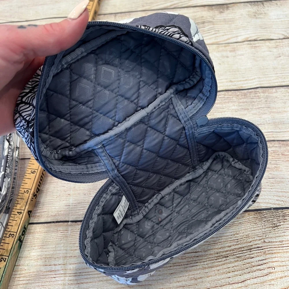 Vera Bradley Imperial Leaves Clear Travel Tote and Quilted Cosmetic Bag Set Gray